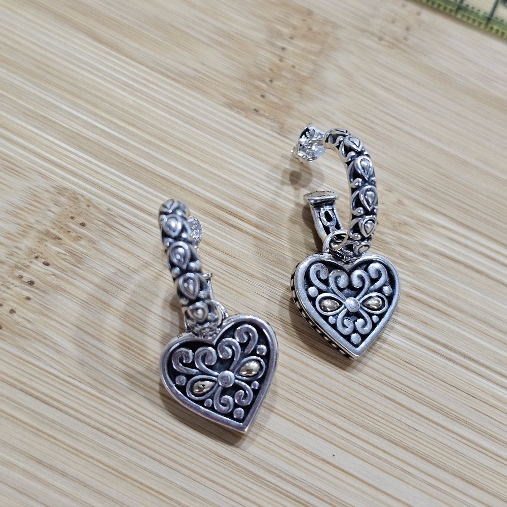 A By John Hardy 925 and 14K Hoop Earrings With Heart Charms - Picture 8 of 15